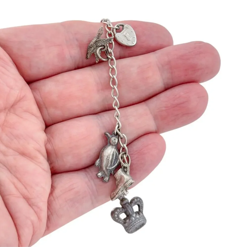 Vintage Sterling Silver 925 Mixed Metal Charm Bracelet 7